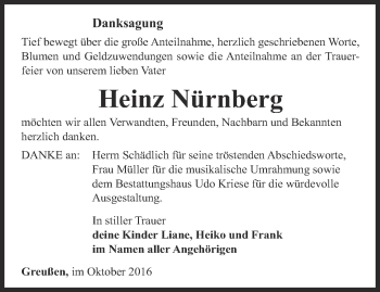 Traueranzeige von Heinz Nürnberg von Thüringer Allgemeine