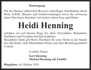 Traueranzeige von Heidi Henning von Thüringer Allgemeine, Thüringische Landeszeitung