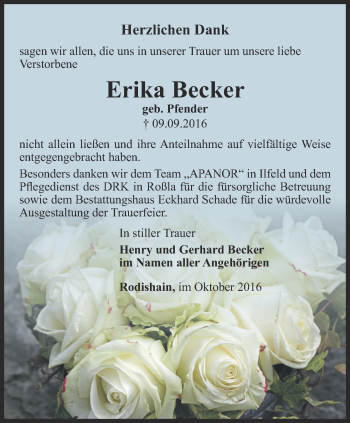 Traueranzeige von Erika Becker von Thüringer Allgemeine