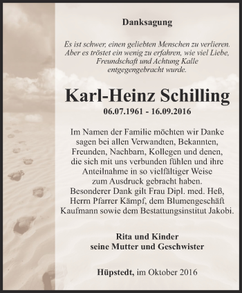 Traueranzeige von Karl-Heinz Schilling von Thüringer Allgemeine, Thüringische Landeszeitung