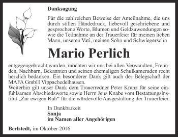 Traueranzeige von Mario Perlich von Thüringer Allgemeine, Thüringische Landeszeitung