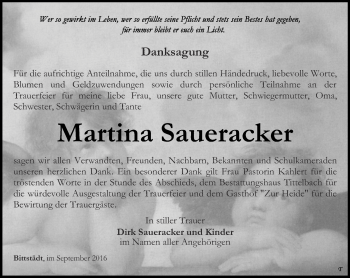 Traueranzeige von Martina Saueracker von Thüringer Allgemeine