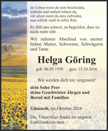Traueranzeige von Helga Göring von Thüringer Allgemeine
