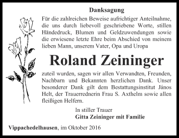 Traueranzeige von Roland Zeininger von Thüringer Allgemeine, Thüringische Landeszeitung