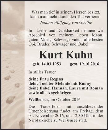 Traueranzeige von Kurt Kuhn von Thüringer Allgemeine