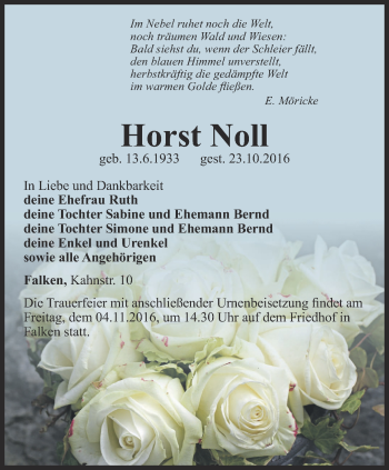 Traueranzeige von Horst Noll von Thüringer Allgemeine, Thüringische Landeszeitung