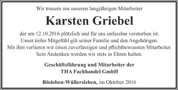 Traueranzeige von Karsten Griebel von Thüringer Allgemeine