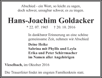 Traueranzeige von Hans-Joachim Goldacker von Thüringer Allgemeine, Thüringische Landeszeitung