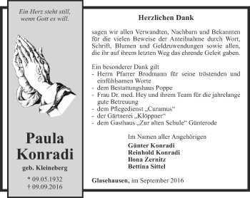 Traueranzeige von Paula Konradi von Thüringer Allgemeine