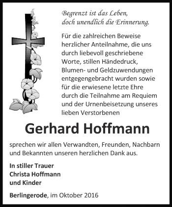 Traueranzeige von Gerhard Hoffmann von Thüringer Allgemeine