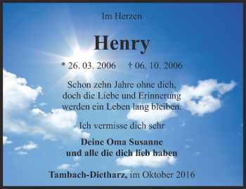 Traueranzeige von Henry  von Ostthüringer Zeitung, Thüringische Landeszeitung