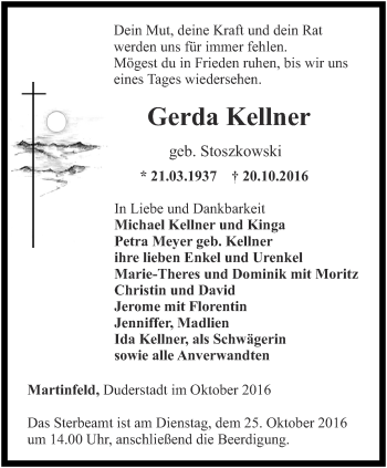 Traueranzeige von Gerda Kellner von Thüringer Allgemeine