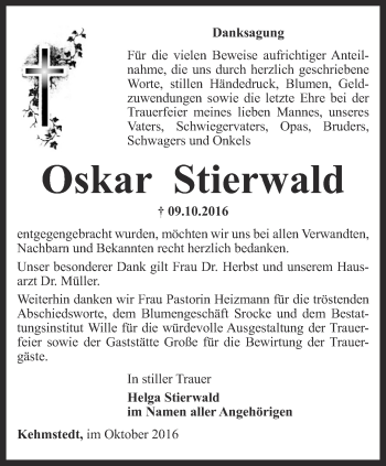 Traueranzeige von Oskar Stierwald von Thüringer Allgemeine