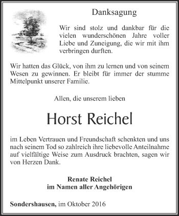 Traueranzeige von Horst Reichel von Thüringer Allgemeine