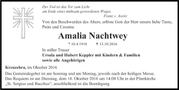 Traueranzeige von Amalia Nachtwey von Thüringer Allgemeine