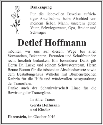 Traueranzeige von Detlef Hoffmann von Thüringer Allgemeine