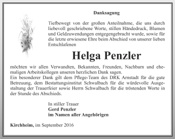 Traueranzeige von Helga Penzler von Thüringer Allgemeine