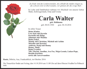 Traueranzeige von Carla Walter von Ostthüringer Zeitung