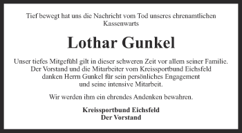 Traueranzeige von Lothar Gunkel von Thüringer Allgemeine