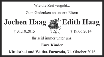 Traueranzeige von Jochen und Edith Haag von Thüringer Allgemeine, Thüringische Landeszeitung