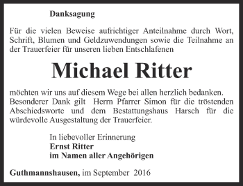 Traueranzeige von Michael Ritter von Thüringer Allgemeine