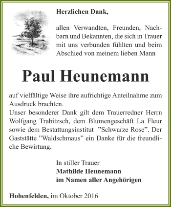 Traueranzeige von Paul Heunemann von Thüringer Allgemeine, Thüringische Landeszeitung