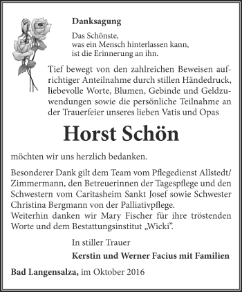 Traueranzeige von Horst Schön von Thüringer Allgemeine, Thüringische Landeszeitung