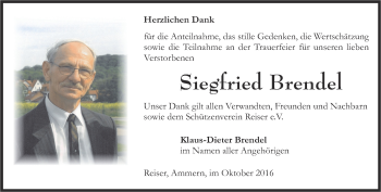 Traueranzeige von Siegfried Brendel von Thüringer Allgemeine, Thüringische Landeszeitung