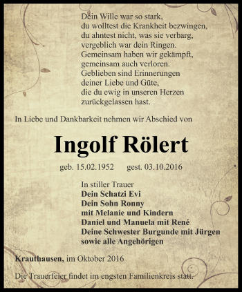 Traueranzeige von Ingolf Rölert von Thüringer Allgemeine, Thüringische Landeszeitung