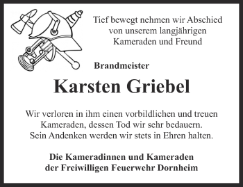 Traueranzeige von Karsten Griebel von Thüringer Allgemeine