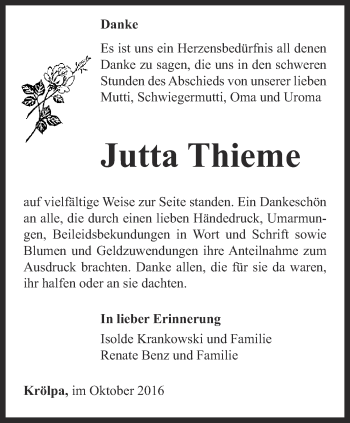 Traueranzeigen von Jutta Thieme | trauer-in-thueringen.de