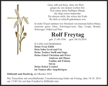Traueranzeige von Rolf Freytag von Thüringer Allgemeine, Thüringische Landeszeitung