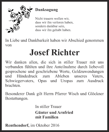 Traueranzeige von Josef Richter von Ostthüringer Zeitung