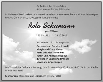 Traueranzeige von Rola Schumann von Thüringer Allgemeine