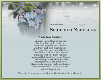 Traueranzeige von Siegfried Nebelung von Thüringer Allgemeine