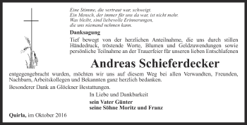 Traueranzeige von Andreas Schieferdecker von Ostthüringer Zeitung