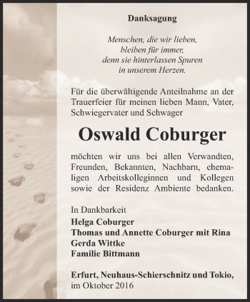 Traueranzeigen Von Oswald Coburger | Trauer-in-thueringen.de