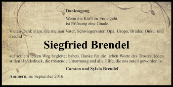 Traueranzeige von Siegfried Brendel von Thüringer Allgemeine, Thüringische Landeszeitung