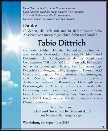 Traueranzeige von Fabio Dittrich von Thüringer Allgemeine