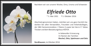 Traueranzeige von Elfriede Otto  von Thüringer Allgemeine