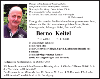 Traueranzeige von Berno Keitel von Thüringer Allgemeine
