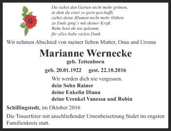 Traueranzeige von Marianne Wernecke von Thüringer Allgemeine