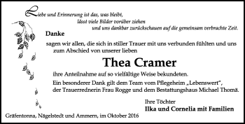 Traueranzeige von Thea Cramer von Thüringer Allgemeine, Thüringische Landeszeitung