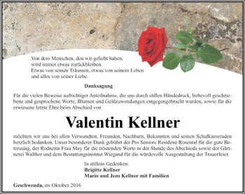 Traueranzeige von Valentin Kellner von Thüringer Allgemeine