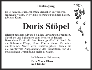 Traueranzeige von Doris Stöpel von Thüringer Allgemeine