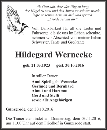 Traueranzeige von Hildegard Wernecke von Thüringer Allgemeine