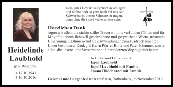 Traueranzeige von Heidelinde Laubhold von Thüringer Allgemeine, Thüringische Landeszeitung