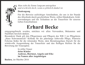 Traueranzeige von Erhard Becke von Thüringer Allgemeine