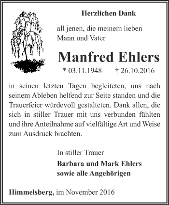 Traueranzeige von Manfred Ehlers von Thüringer Allgemeine