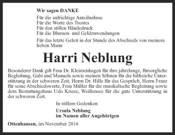 Traueranzeige von Harri Neblung von Thüringer Allgemeine